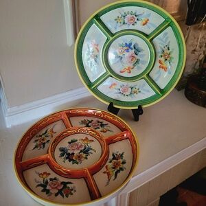 2 Antique Japanese Moriyama Divided Relish Trays